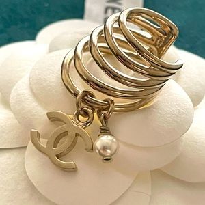 SOLD Chanel cuff dangle earring with pearl and cc charm